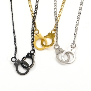 Hip hop handcuff pendant necklaces in black, gold, and silver stainless steel finishes