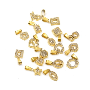 18K gold plated titanium steel necklace pendants with micro-pave cubic zirconia charms