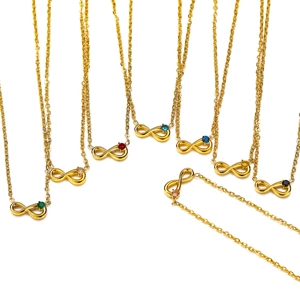 Infinity figure-eight gold necklace with colorful round cubic zirconia stones for women