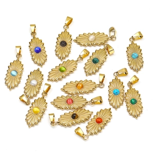 Vintage 18K Vergulde Roestvrijstalen Zonnestraal Hanger Halsketting Voor Dames Retro Geometrische Ingelegde Edelsteen Slangenketting Sieraden