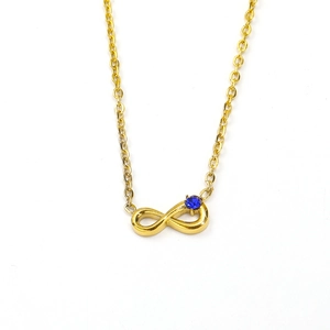 Minimalist gold infinity necklace with a deep blue round zircon pendant for women