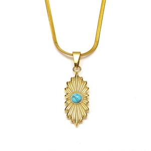Vintage 18K vergulde roestvrijstalen ketting met zonnestraal hanger en turquoise
