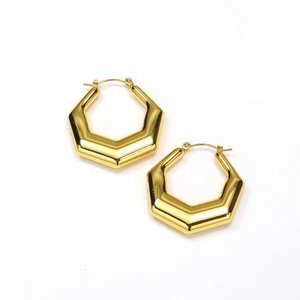 Boucles d'oreilles hexagonales dorées polies au design minimaliste en acier inoxydable