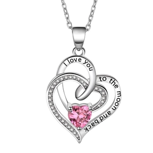 Collana con cuori intrecciati, cristallo rosa e incisione I love you regalo per la mamma