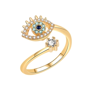 Anillo ajustable dorado Ojo Turco con cristales azules y circonitas blancas brillantes