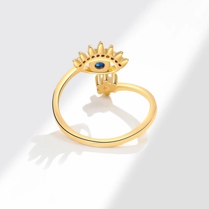 S925 sterling silver gold-plated evil eye and hamsa hand open ring for women