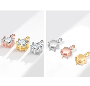 Détails du sertissage à six griffes plaqué or 18 carats en or, argent et or rose