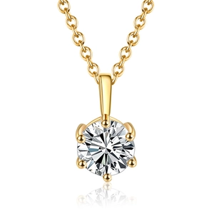 Élégant Pendentif en Cuivre Avec Strass à Six Griffes pour Femmes Bijoux en Pierre Précieuse Transparente Taille Ronde Sans Chaîne