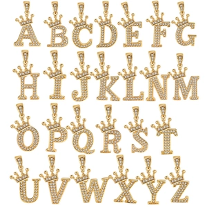 Ciondolo Iniziale Lettera Con Corona Per Donna Rame Zirconia Gioielli Di Moda Accessorio Fai Da Te Solo Ciondolo Senza Catena Oro