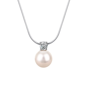 Elegante S925 sterling zilveren ketting met ronde parel en glanzende zirkoon hanger