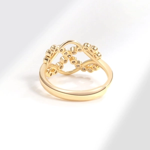 Bague infini en argent S925 doré avec zircons étincelants et design de vagues