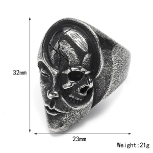 Gothic punk yin yang skull ring in vintage titanium steel, 32mm height and 21g weight