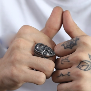 Vintage gothic skull ring for men in retro stainless steel with punk rock aesthetic