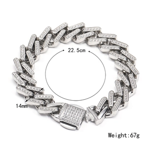14mm silbernes Iced-out-Panzerarmband mit klaren Kristallen und 22,5 cm Kette