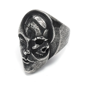 Men's Gothic Punk Yin Yang Skull Ring Vintage Stainless Steel Split Face Human Skull Head Band Ring Hip Hop Jewelry