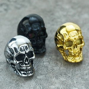 Hip hop skull ring in silver, gold and black finish, punk rock stainless steel band