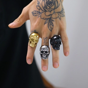 Gothic 3D Skull Ring For Men Personalized Hip Hop Punk Titanium Steel Stainless Steel Gold Black Biker Ring Band Jewelry Gift