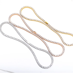 Collier Chaîne Tennis en Acier Titane avec Strass pour Femmes Bijoux de Fête Étincelants à Coupe Ronde de Haute Qualité