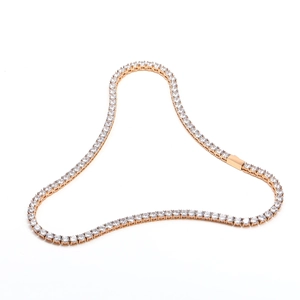 Élégant collier tennis en or rose avec zircons cubiques ronds et serti à quatre griffes