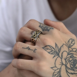 Bague nœud celtique nordique en acier inoxydable pour homme en argent et doré