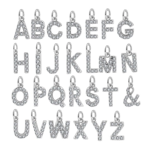 Pendentifs alphabet A-Z argentés sertis de zircons pour la création de bijoux DIY