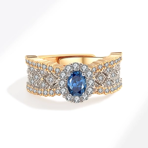 925 silver lace ring with large oval blue sapphire and pavé diamond woven texture