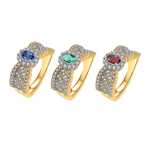 Vintage hollow gold open ring set with emerald, ruby, and sapphire oval gemstones
