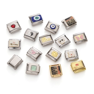 Maglie modulari per bracciali stile italiano in acciaio inossidabile con motivi smaltati