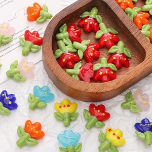 Macro detail of colorful tulip glass beads for DIY necklaces and handmade bracelets