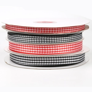 4 rolls of plaid ribbons in red, black, and white patterns for gift wrapping DIY crafts
