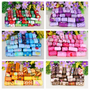 Multi-color printed grosgrain ribbon set with diverse patterns for gift DIY packaging