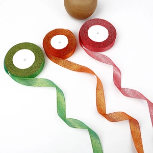 Glitter ribbon set in red green and orange for Christmas gift wrapping and decoration