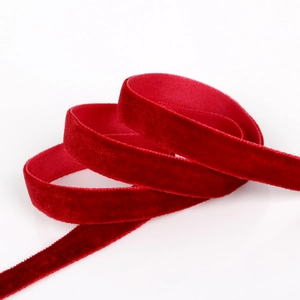 Vibrant 10mm red velvet ribbon with single-sided texture for DIY crafts and gift wrapping