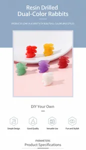 Detail of colorful resin rabbit beads with straight holes for DIY jewelry making