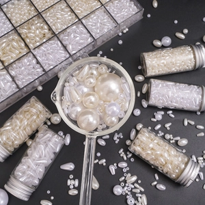 DIY ABS faux pearl bead set with various sizes and shapes in a clear storage organizer box