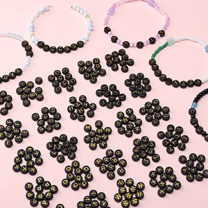 Black and gold 4x7mm acrylic alphabet beads for DIY jewelry and beaded bracelets