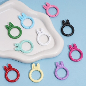 Colorful bunny ear spring rings with cute bow details for DIY keychains and bag charms