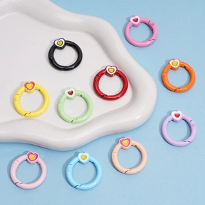 Colorful alloy heart-shaped spring ring buckles for DIY keychain accessories in various colors