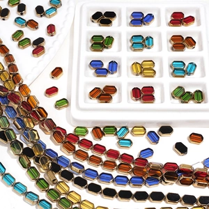 6x9mm colorful octagonal glass beads with gold plated edges for DIY jewelry making