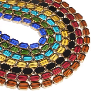 Colorful 6x9mm faceted glass beads with gold plated metal frame for DIY jewelry making