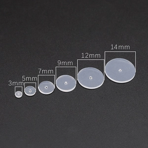 Transparent silicone earring pads in 3mm to 14mm sizes for lobe support and comfort