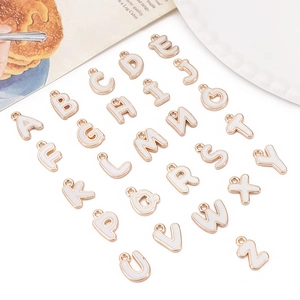 A-Z Buchstaben-Anhänger-Set mit weißem Emaille und Goldrand für DIY-Schmuck