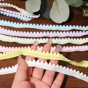 Pastel polyester pom-pom fringe trim ribbons for DIY garment and home decor sewing