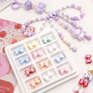 Iridescent Acrylic Bow Beads For DIY Jewelry Making Colorful Electroplated Bowknot Accessories For Bracelet Necklace Handcraft