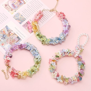 Colorful natural stone flower pendants with resin butterflies for DIY jewelry making