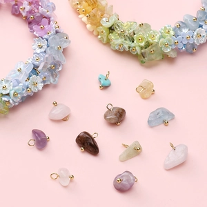 5-10mm colorful natural irregular crushed stone pendants with gold metal ring for DIY jewelry