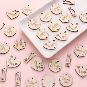 Vintage Wooden Pendants Round Heart Hexagon Laser Engraved Inspirational Charms For Handmade DIY Jewelry Crafting Christmas Decor