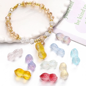 Champagne glass bead bracelet with 12x23mm colorful peanut charms and gold lobster clasp