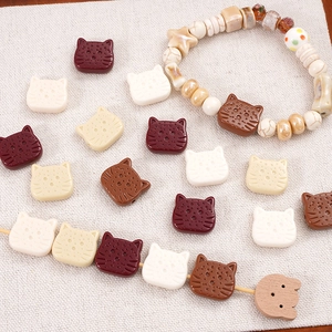 Perline colorate a testa di gatto in acrilico e legno per gioielli DIY e catene per cellulari