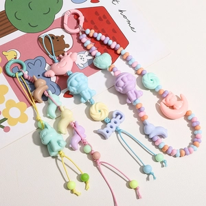 Colorful macaron acrylic animal beads charms with cartoon figures for DIY keychains
